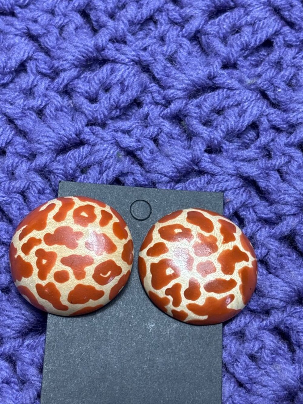 Chunky Wooden Stud Earrings Giraffe Print 1.5 inches